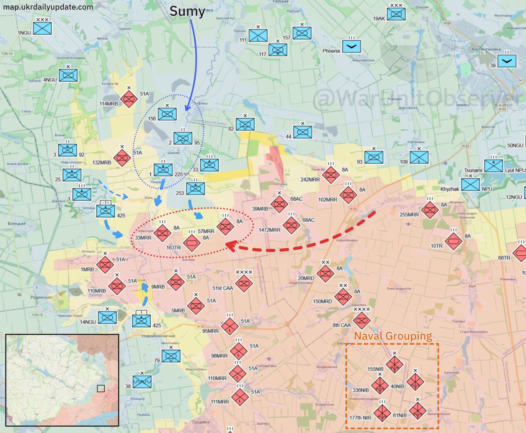 Расположение подразделений ВС РФ и ВСУ в зоне российского «прорыва» на Доброполье на покровском направлении