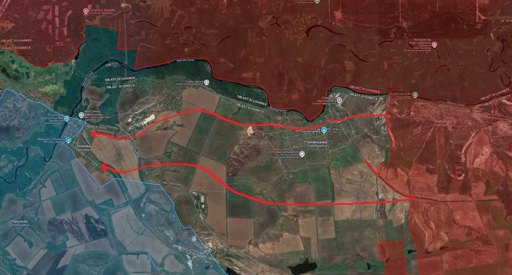 Основные маршруты «просачивания» ВС РФ в районе Северска